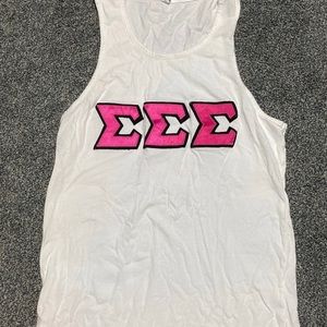 Tri Sigma tank top with magenta letters